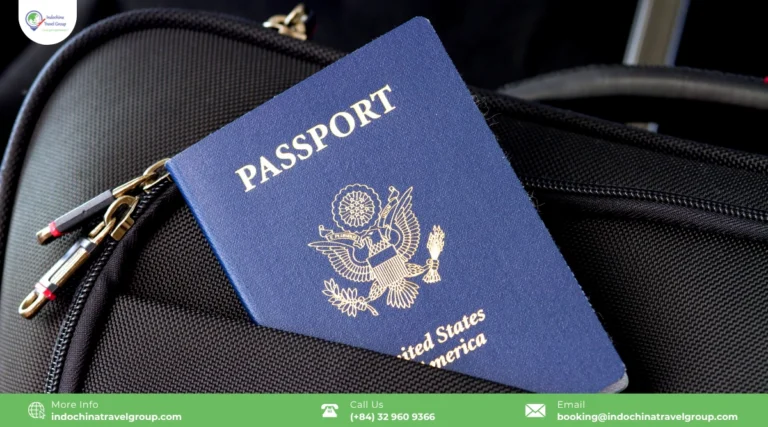 Passport, travel documents and carry-on essentials for Vietnam