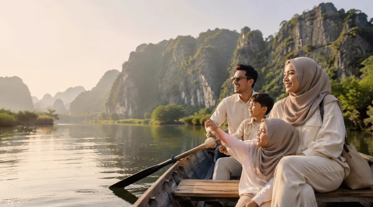 Malaysian family exploring Vietnamese landscape